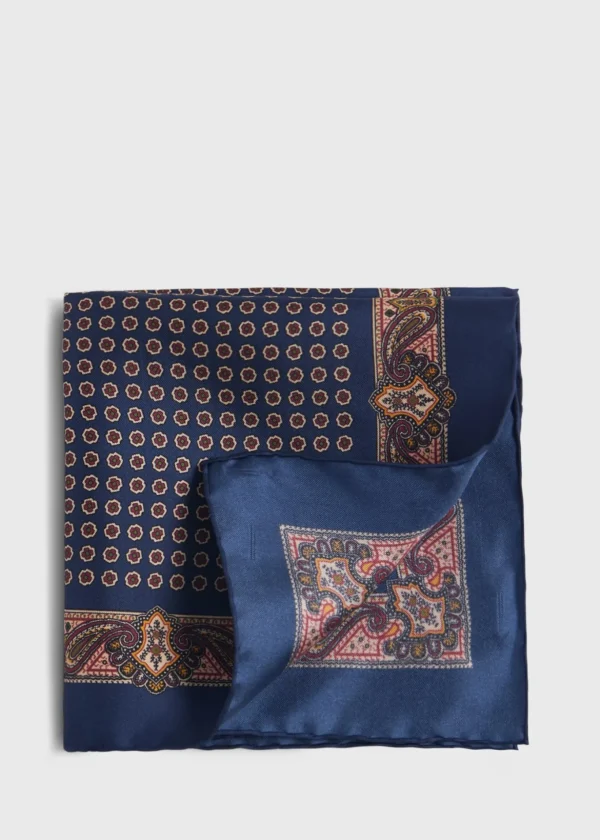 Printed Silk Medallion And Paisley Pocket Square
