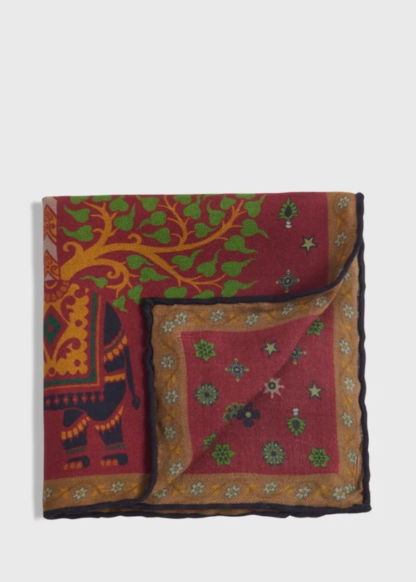Printed Tree And Elephant Pocket Square