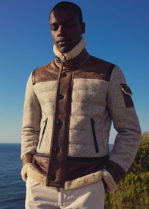 Quilted Jacket With Suede And Shearling Trim