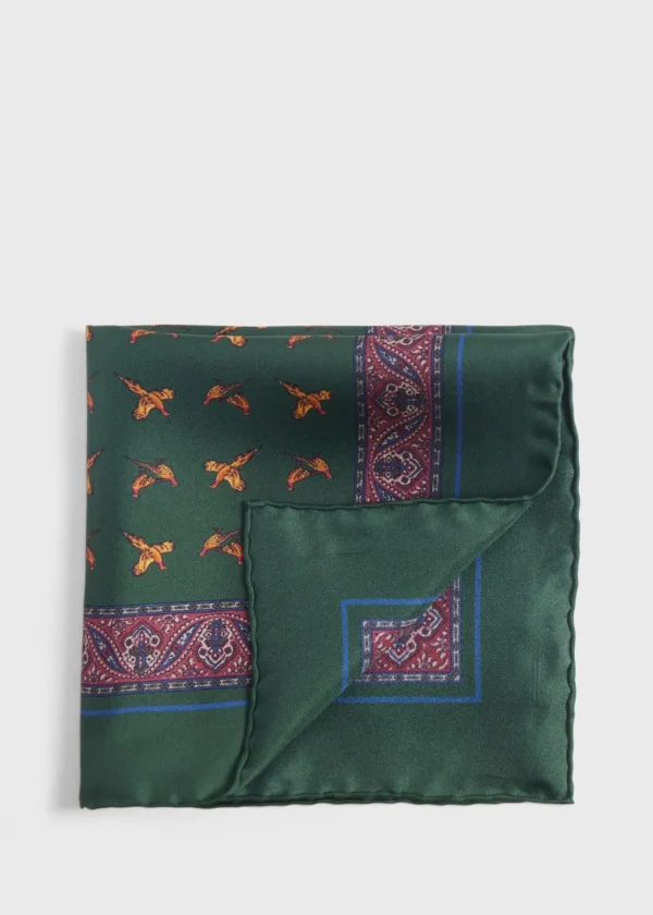 Silk Deco Stripe And Bird Print Pocket Square