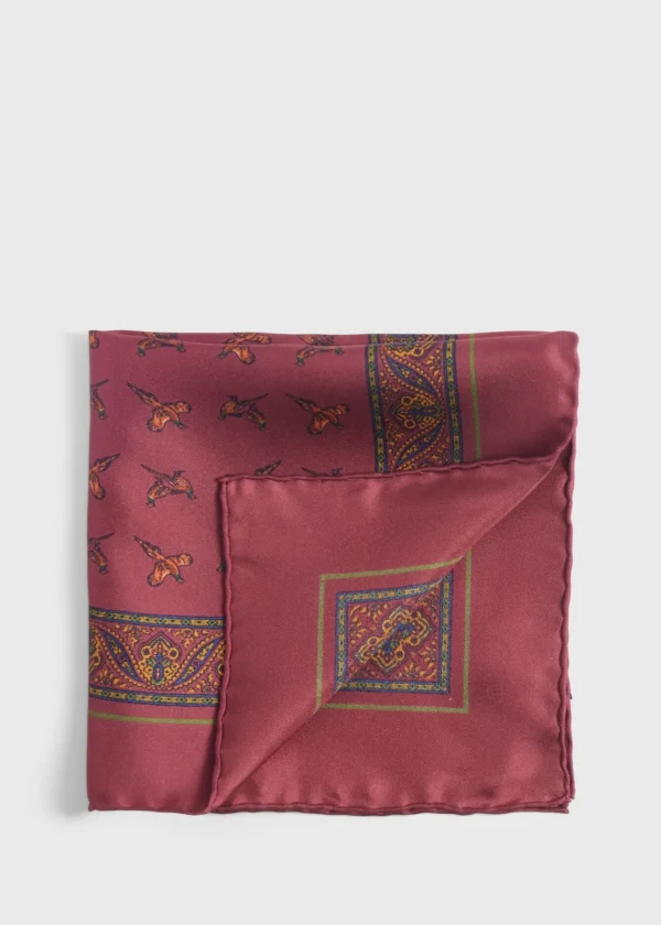 Silk Deco Stripe And Bird Print Pocket Square
