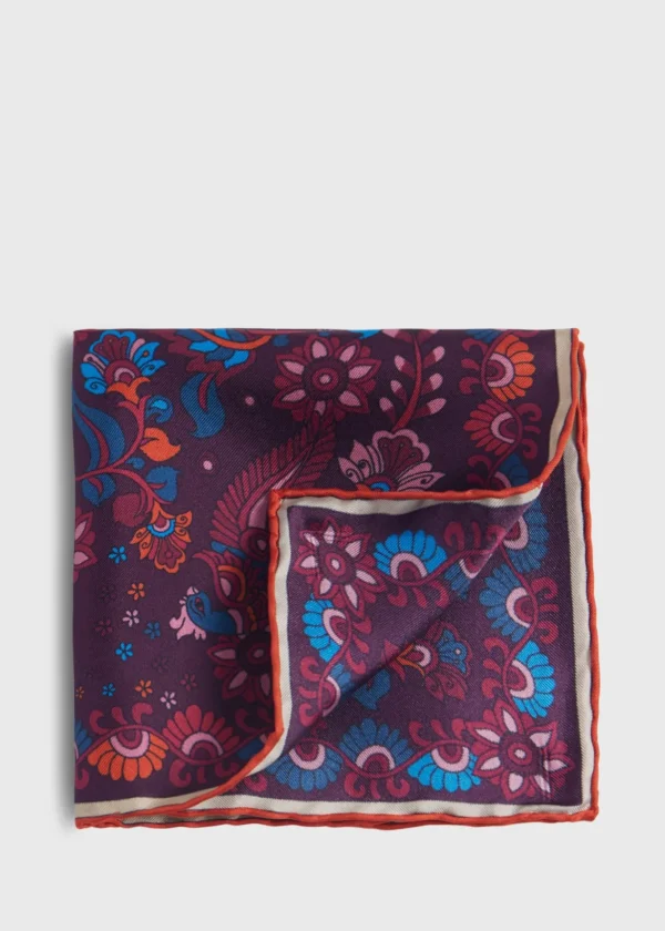 Silk Floral And Bird Print Pocket Square