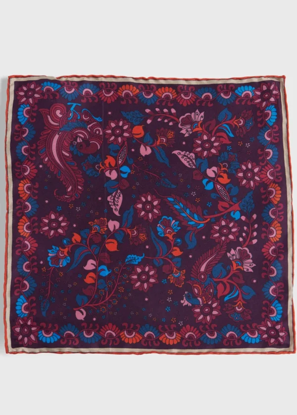 Silk Floral And Bird Print Pocket Square