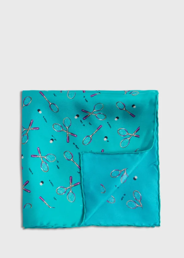 Silk Twill Tennis Racket Print Pocket Square