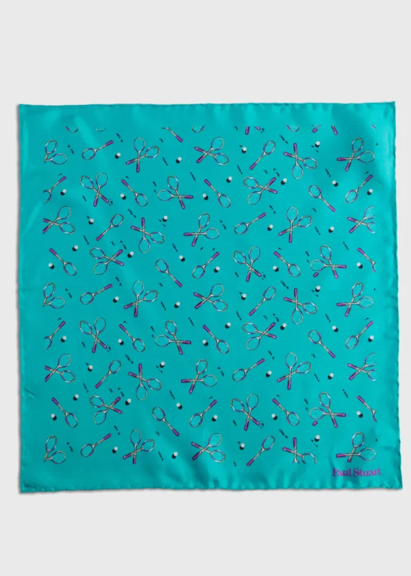 Silk Twill Tennis Racket Print Pocket Square