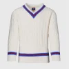 Striped V-Neck Tennis Sweater