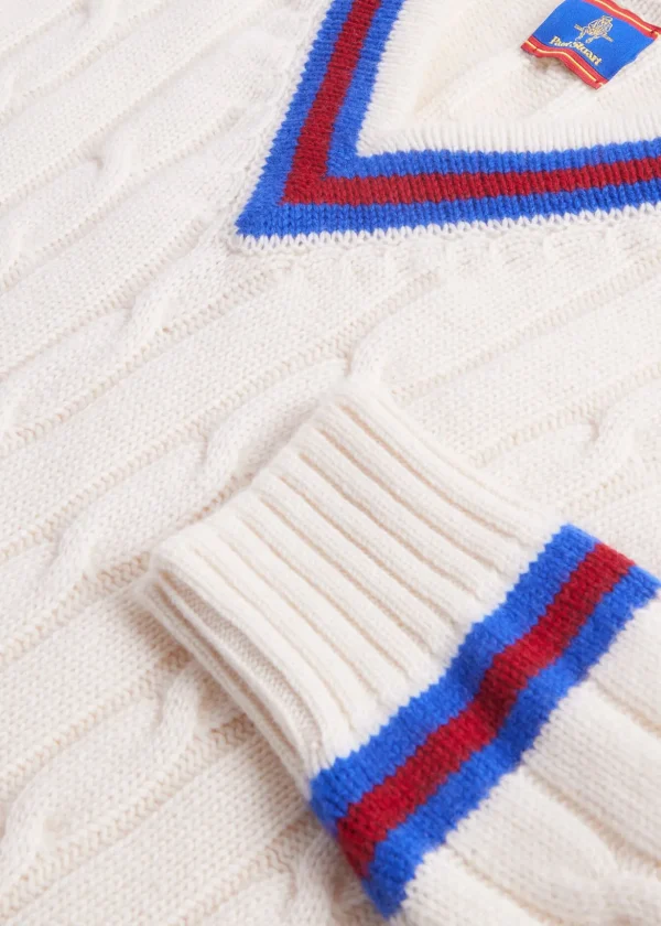 Striped V-Neck Tennis Sweater