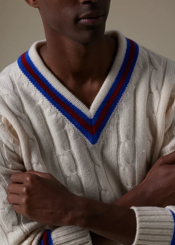 Striped V-Neck Tennis Sweater