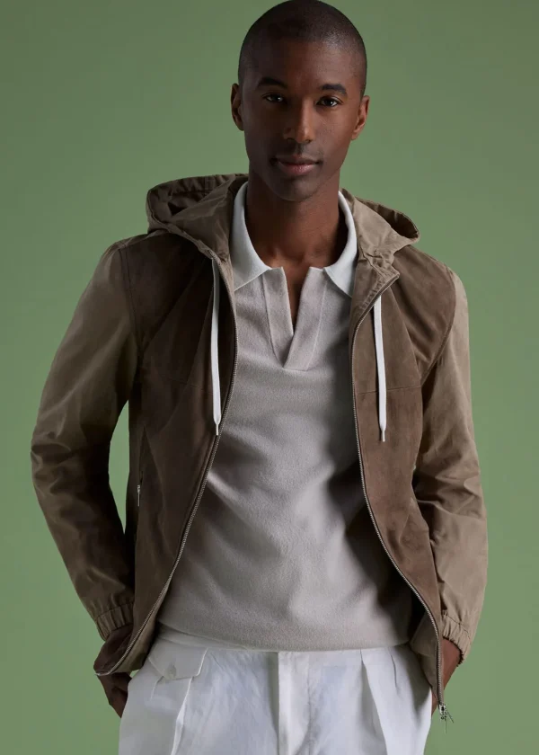 Suede Front Hooded Jacket