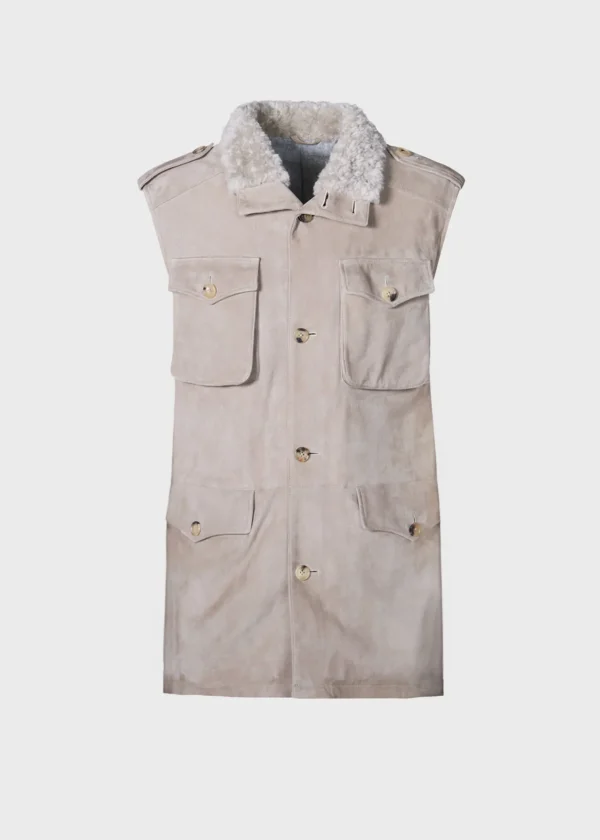 Suede Safari Vest With Shearling
