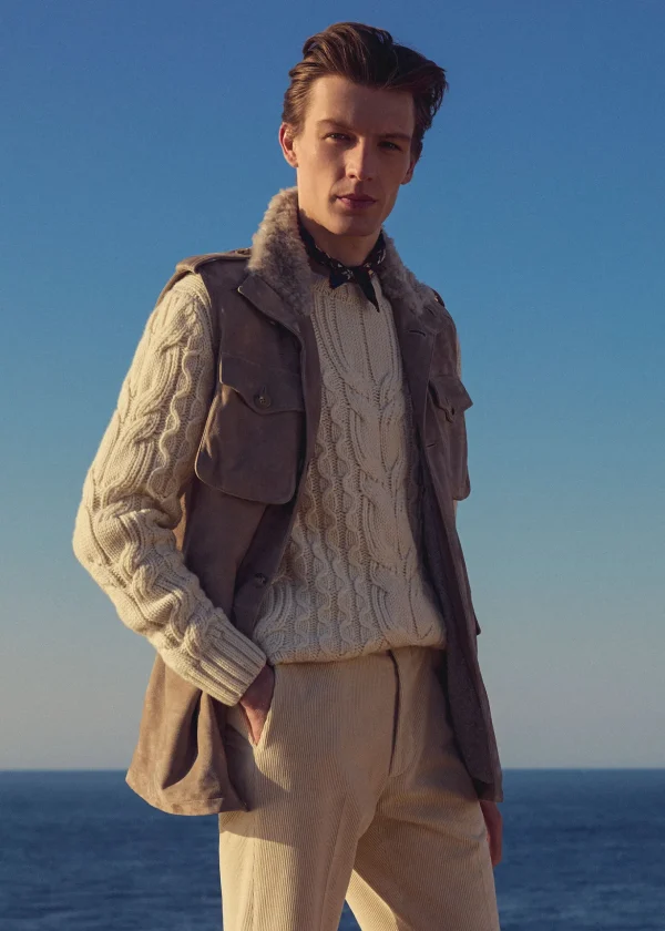 Suede Safari Vest With Shearling