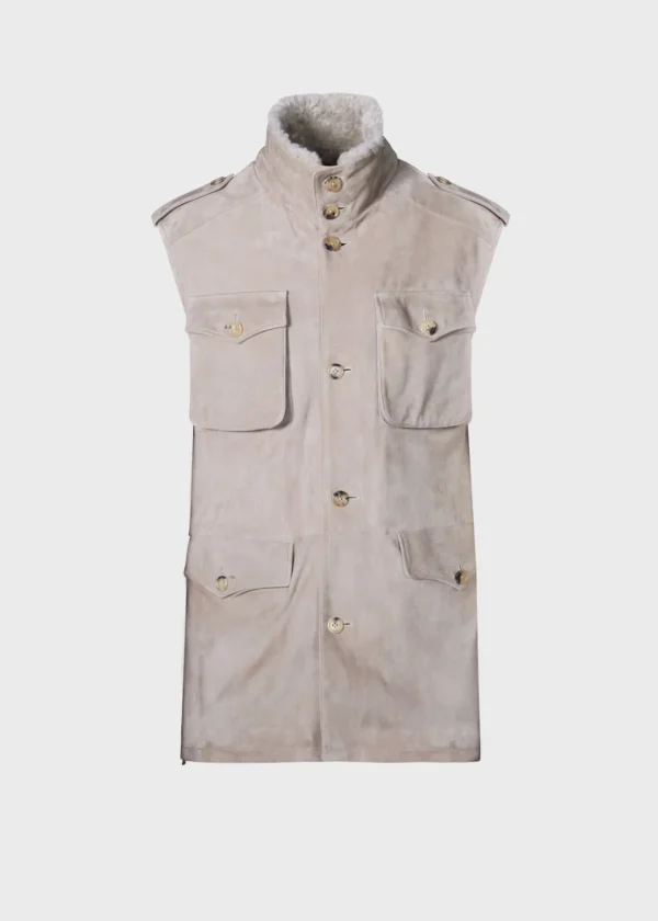 Suede Safari Vest With Shearling