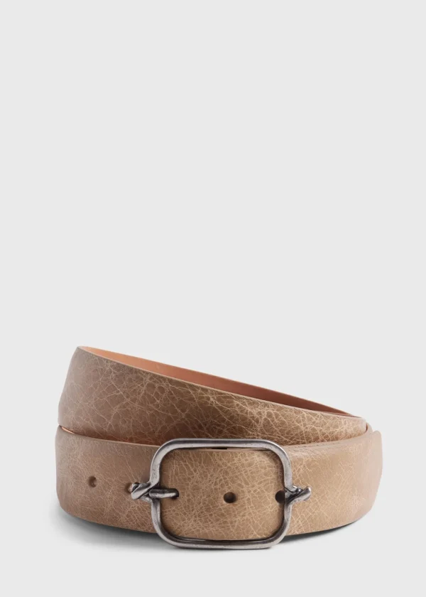 Textured Leather Belt With Silver Buckle