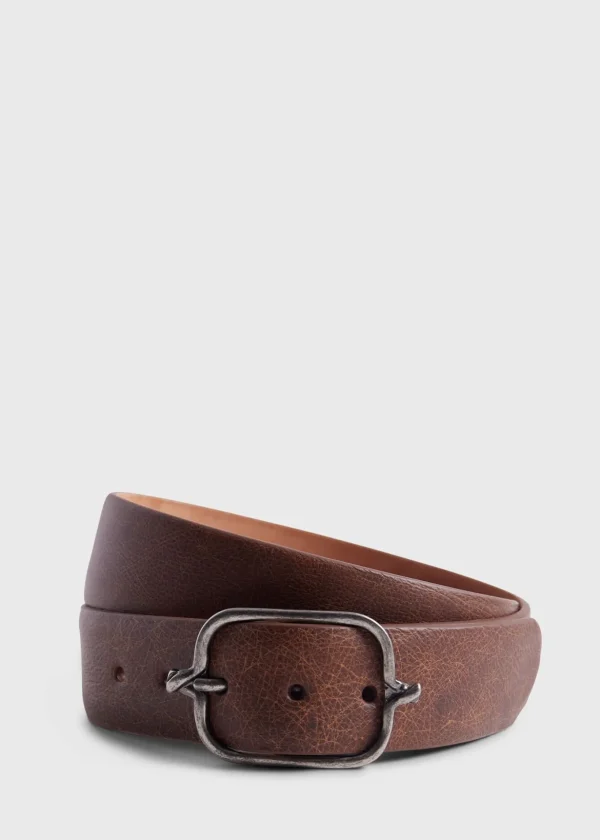 Textured Leather Belt With Silver Buckle