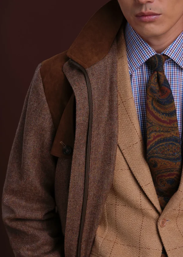 Tweed Hunting Jacket With Suede Trim