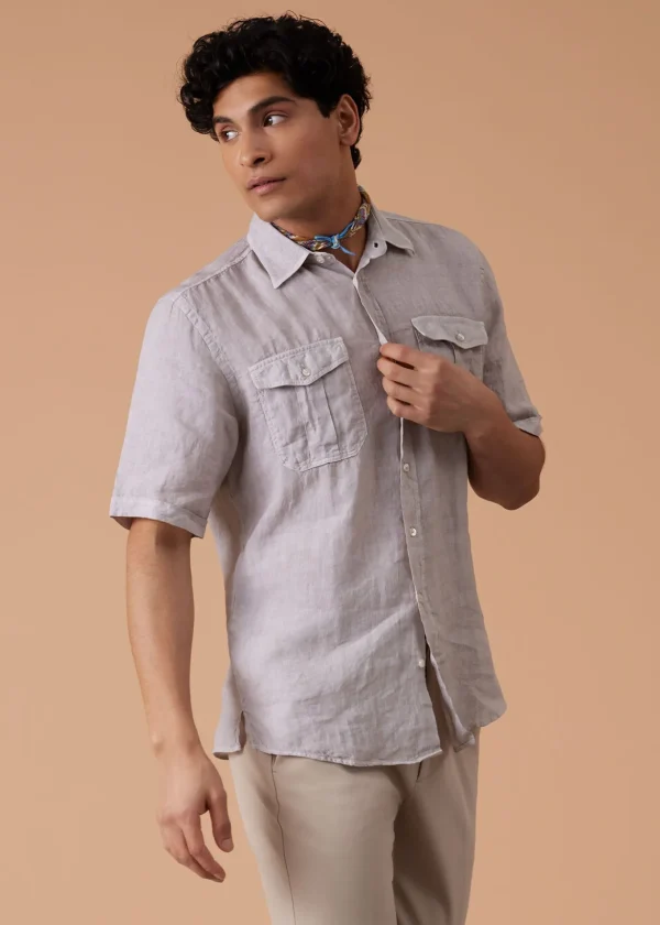 Washed Linen Military Style Shirt