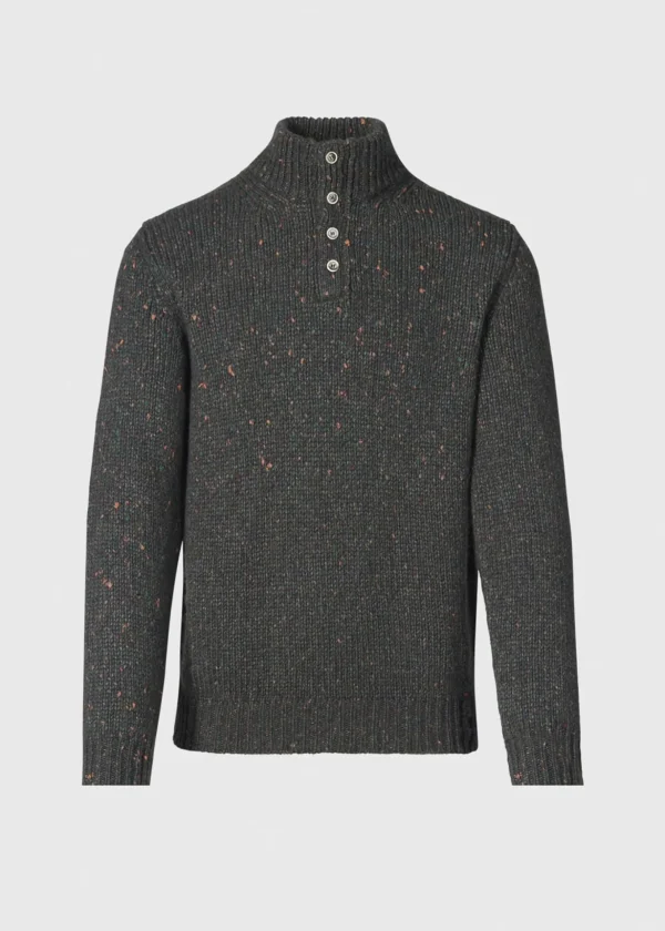 Wool & Cashmere Donegal Button Mock Neck