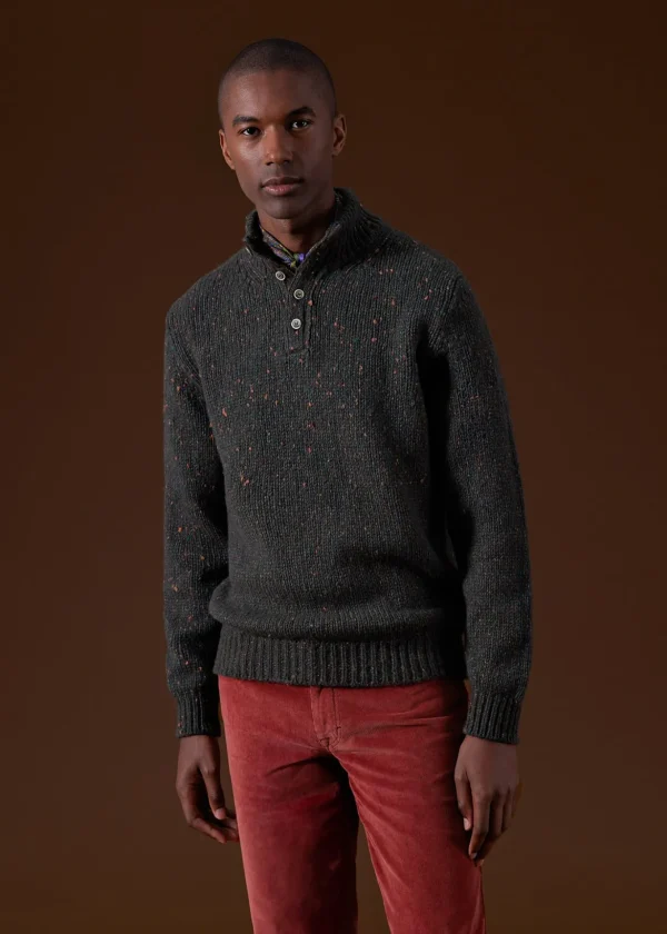 Wool & Cashmere Donegal Button Mock Neck