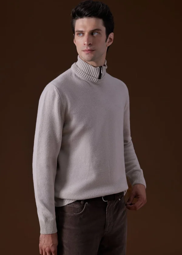 Wool & Cashmere Mock Neck Zip Sweater