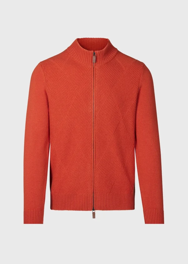Wool And Cashmere Full Zip Jacquard Cardigan