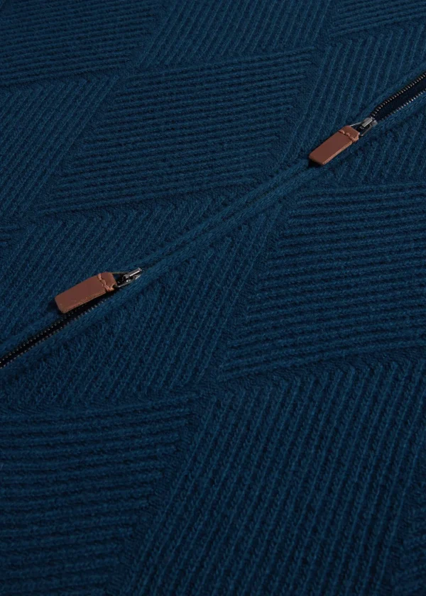 Wool And Cashmere Full Zip Jacquard Cardigan