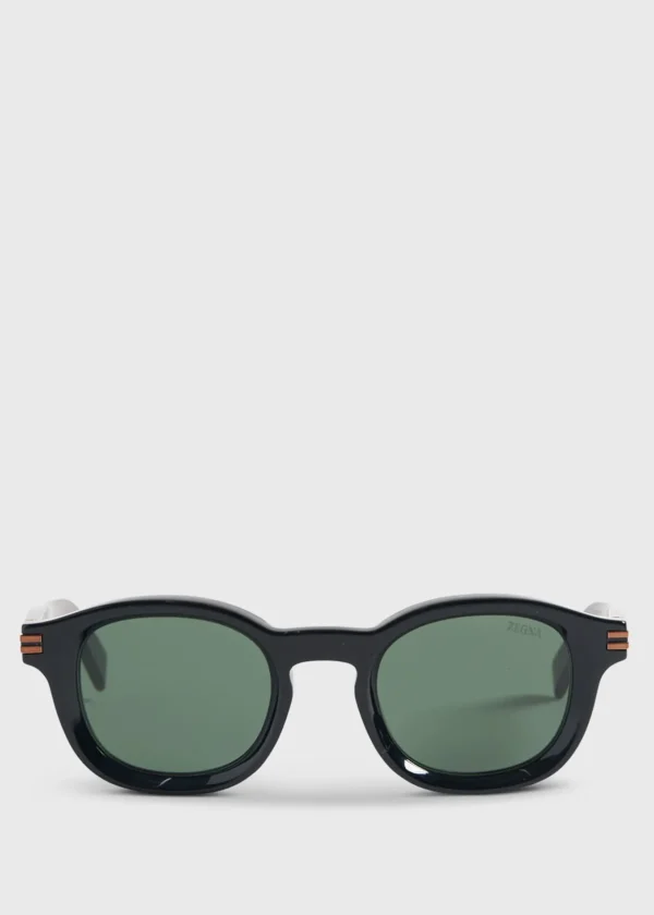 Zegna Shiny Round Black Glasses